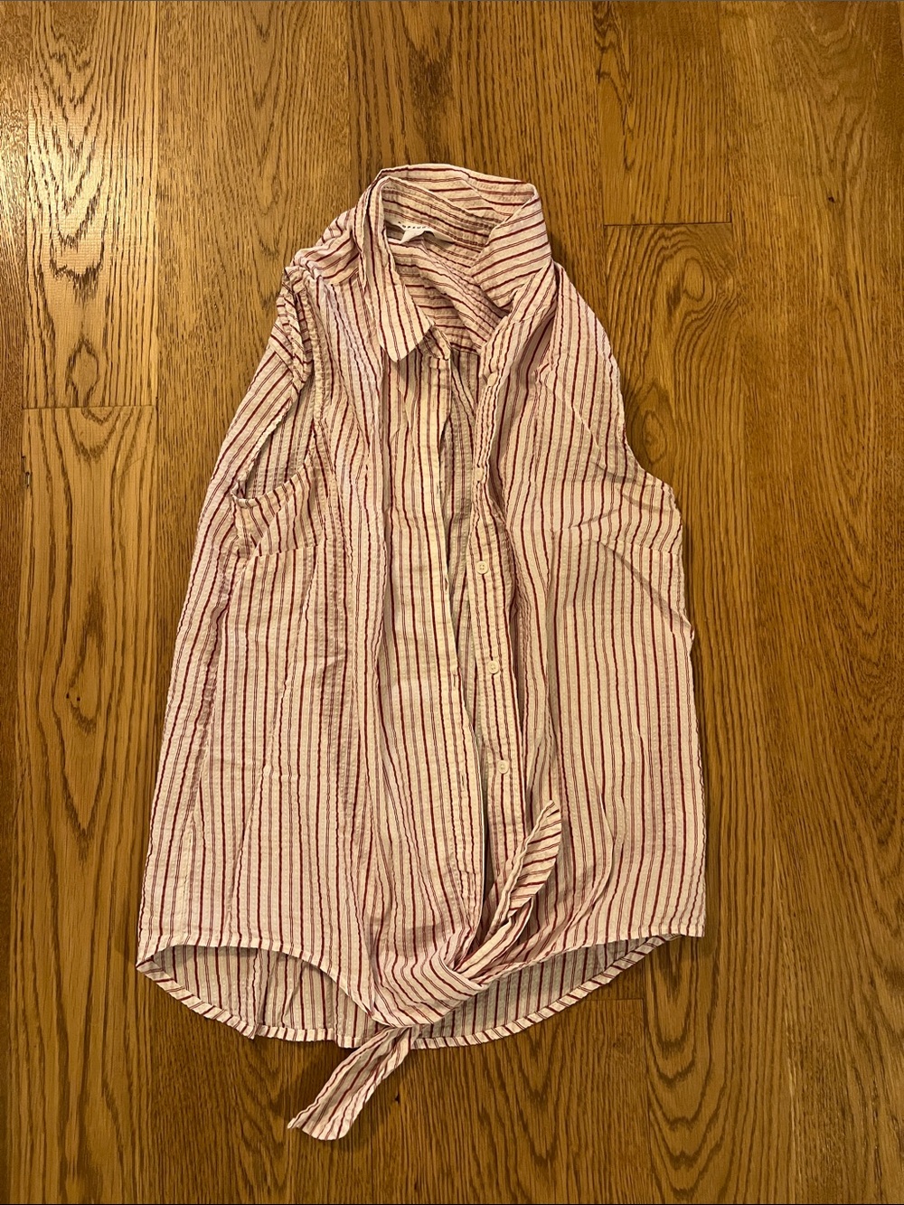 POPSUGAR Red and White Striped Sleeveless Button-Front Tie Hem Top